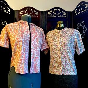 Two 1950’s vintage short sleeve floral button down shirts